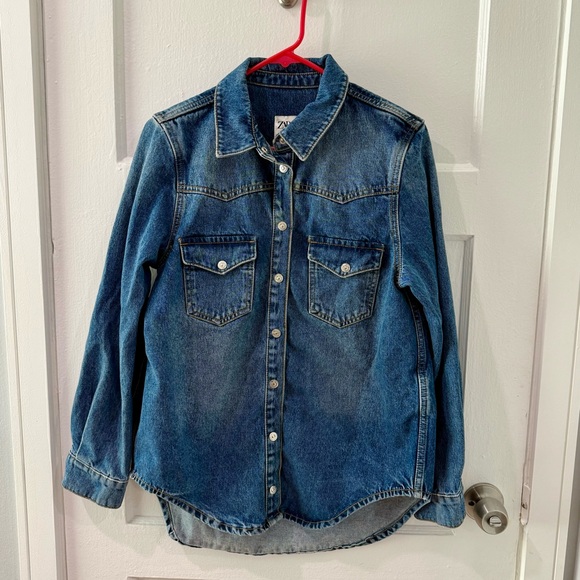 Zara Oversized Blue Denim Shacket - Picture 1 of 4